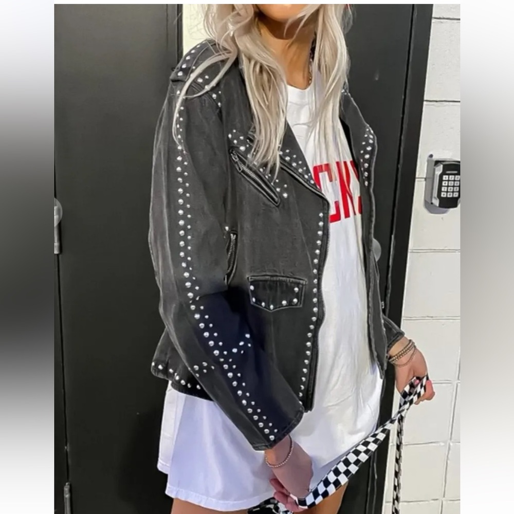 Black Denim Studded Jacket